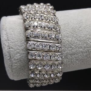 Vintage 1950s Clear Rhinestone Expansion Bracelet, 5 Rows Silver Tone